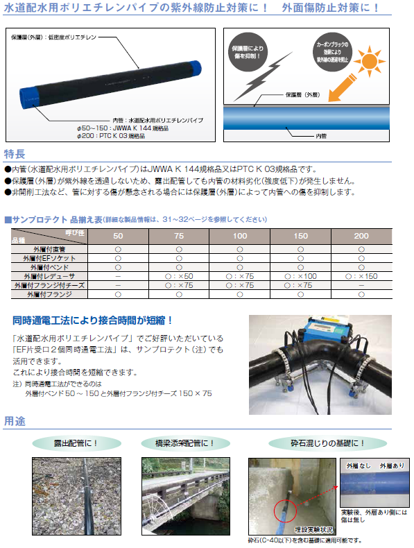 水道配水用ポリエチレンパイプの紫外線防止対策に！外面傷防止対策に！