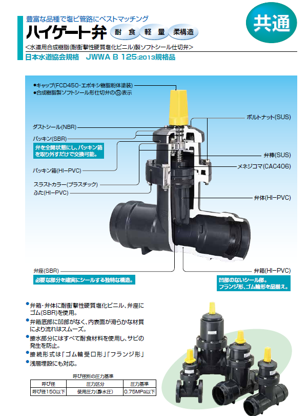 豊富な品種で塩ビ管路にベストマッチング