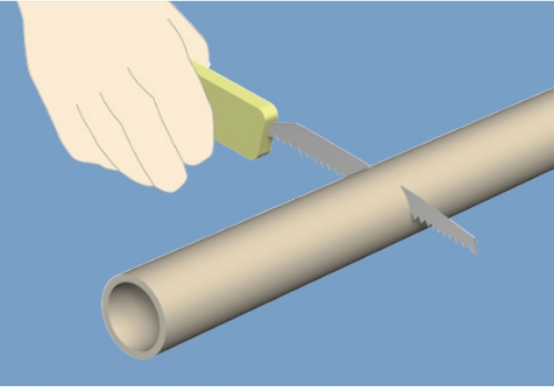 塩ビ用のこぎりで切管が可能