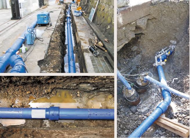 埋設給水管｜湧き水の多い現場施工